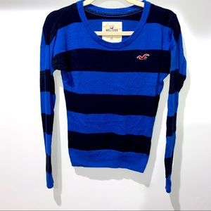 Hollister Blue and Black Striped Sweater